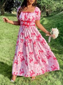 SHEIN Clasi Halloween Plus Size Palace Romantic Country Princess Chiffon Dress - Pink - View 5