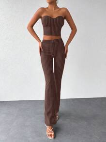 RueChic Striped Tube Top & Pants - Brown - View 4