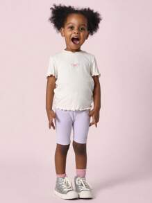 SUMWON Young Girls Everyday Crew Neck Sweatshirt And Cycling Short 2 Piece Set With Butterfly Graphic Front Print - Multicolor - View 1