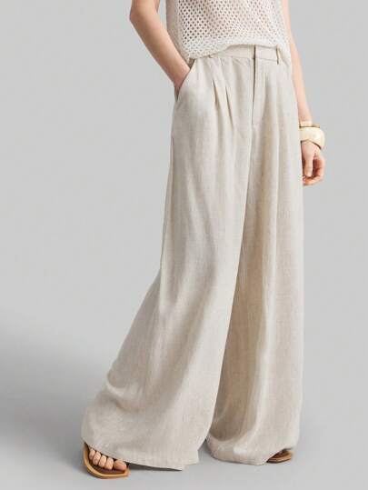 Ontre 2026SS New Women's Wide Leg Pants, Casual Loose Folding Waist Trousers, Suitable For Bohemian Style, Ibiza Island Outfit, Vacation, Festivals, Chic And Elegant For Spring/Summer Urban Lifestyle