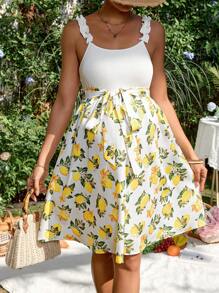 SHEIN Maternity Ditsy Floral Print Belted Cami Dress