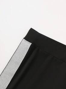 Plus Size Contrast Color Stitching High Waist Seamless Leggings - Black - View 7