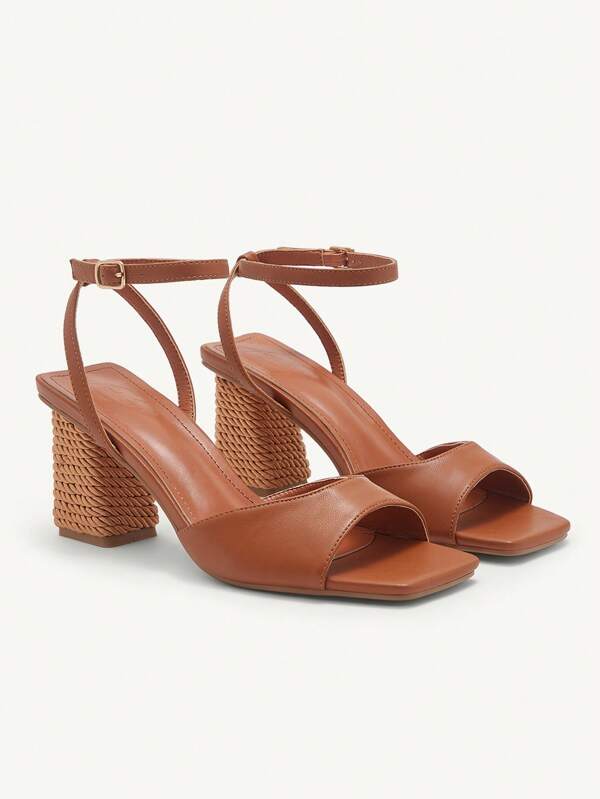 CUCCOO CHICEST Women's Summer New Simple All-Match Square Toe Thick Heel Woven Rope Wedge Sandals, Elegant Casual Holiday Style, Brown High Heel Sandals Suitable For Beach, Date, Versatile