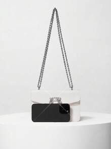 Clariva Túi đeo chéo đính đá Rhinestone, Túi đeo vai mini dạng xích, Túi xách lấp lánh dành cho nữ & Ví vuông Quà tặng Giáng sinh mùa đông - trắng - Xem 5