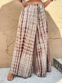 SHEIN VCAY 大码蜡染印花宽松阔腿度假休闲裤