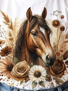 SHEIN Baby Girl Cute Horse Print, Casual Simple Short Sleeve Round Neck Top, Suitable For Summer - White - View 4