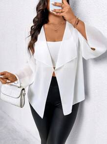 SHEIN LUNE Plus Size Women Ditsy Floral Lightweight Sheer Jacket For Summer