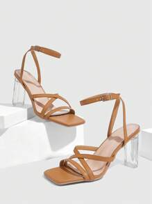 CUCCOO SZL 女士黑色条纹透明高跟凉鞋