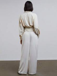 Athîral Women's Satin Elastic Waist Loose Wide Leg Trouser Pants Old Money Aesthetic