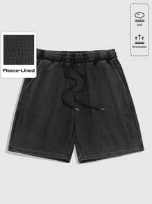 ROMWE MEN Street Life Men Waffle Texture Fabric Flecked Shorts - Black - View 1