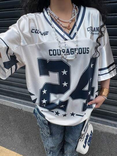 Coolane 女性用 春夏フェスティバル&外出用 ヴィンテージY2Kナンバーパターングラフィックス ベースボールジャージー ブラックジャージー