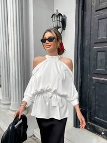 Chiquease Women's Open Shoulder Shirts, Stylish Commuter Evening Wear, Elegant Shirts