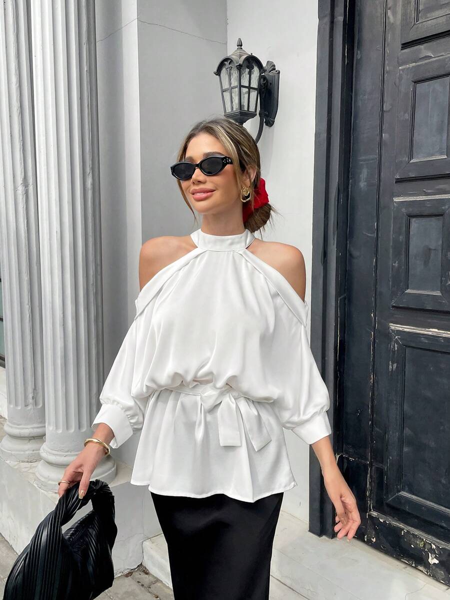 Chiquease Women's Open Shoulder Shirts, Stylish Commuter Evening Wear, Elegant Shirts