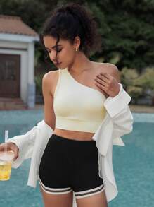 Hanevo One Shoulder High Elasticity Yoga Pilates Sports Tank Top, Asymmetric Backless Sportwear For Daily Wear - Yellow - View 5