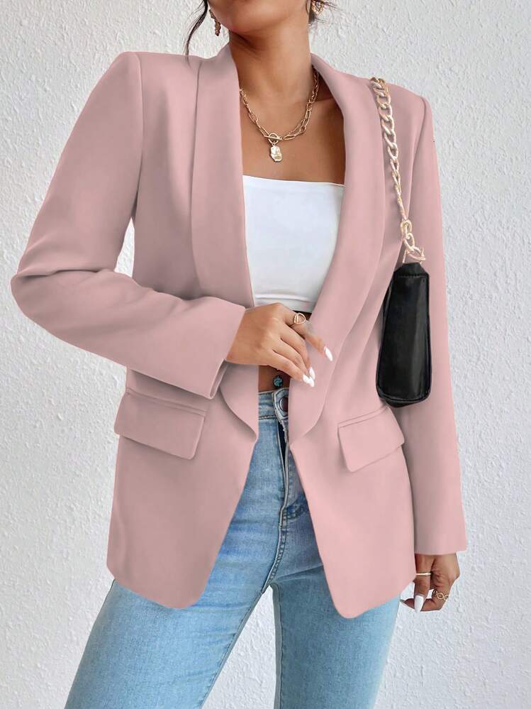 Rafferiza Casual Commuter Solid Color Shawl Collar Blazer Fall Cloth For Women - Baby Pink - View 4