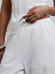 Athîral Women's Solid Color Textured Trousers, Simple & Fashionable For Everyday Wear & Vacation Beach Looks