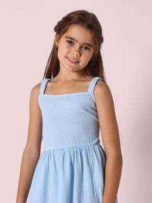 SUMWON Vestido de verano texturizado con smock, cuello cuadrado, sin mangas, largo midi, vestido de línea A para niñas, para fiestas dulces, playa, vacaciones y uso diario en primavera y verano