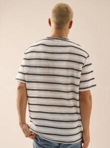 SWAVVY Camiseta de manga corta de ajuste holgado y de punto de unicolor casual para hombres jóvenes