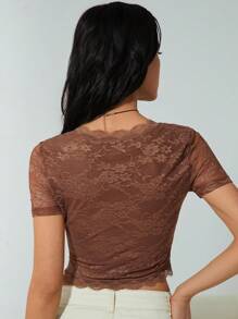 TrendSteals Women's Solid Color Short Sleeve T-Shirt, Simple Fashion Casual Everyday Wear - Brown - View 2