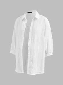 Modmama 孕妇休闲纯色背心和裤子套装 - 白色 - 查看 7