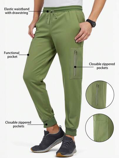 Manfinity Homme Men's Solid Color Casual & Fashionable Medical Scrubs Pants For Daily Wear