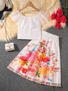 Teens Girls Casual 2 Pieces Set - Minimalist Top And Skirt