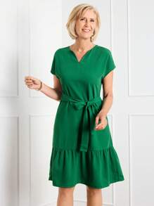 SHEIN LUNE 女士短袖纯色休闲迷你连衣裙