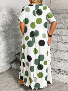 EMERY ROSE Plus Size Women Elegant Asymmetrical Multi-Color Polka Dot Short Sleeve Mini Dress - Multicolor - View 2