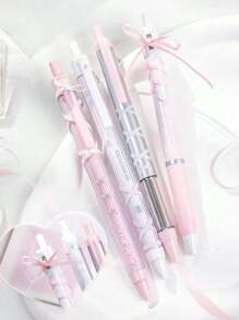 SHEIN 4pcs Soft Ribbon Gel Pens Set Ballet 0.38mm/0.5mm Ballpoint Quick-Dry Black Color Ink For Writing Gift Back To School
