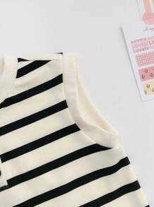 SHEIN Baby Girls Casual Cute Knitted Striped Sleeveless Dress - Black and White - View 5