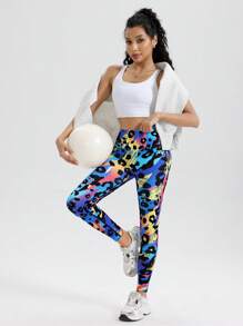 SHEIN Sport Gameset Naadloze geometrische luipaardprint kleurrijke legging