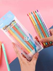 6 sztuk zestawów miękkich pędzelków do zakreślania, zestaw pisaków w odcieniu różu, zakreślacz do kolorowania, długopis do kaligrafii z powrotem do szkoły