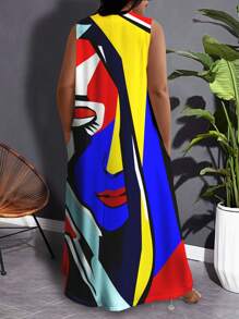 Maweii 大码休闲纯色宽松随机彩色印花连衣裙，春夏女装，优雅 - 白色 - 查看 2