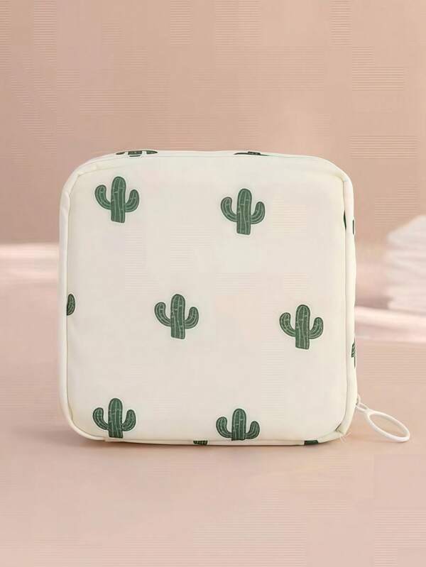 1 pièce sac de rangement de serviettes hygiéniques au motif de cactus, pochette portable moderniste pour le stockage des serviettes hygiéniques. Kit de gestion des règles pour la maison et les voyages, sac de rangement, sac à maquillage, sac de cosmétiques, organisateur de vacances