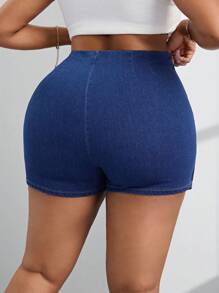 SHEIN SXY Plus Size Women's Casual Versatile Denim Skort With Side Slits - Blue - View 2