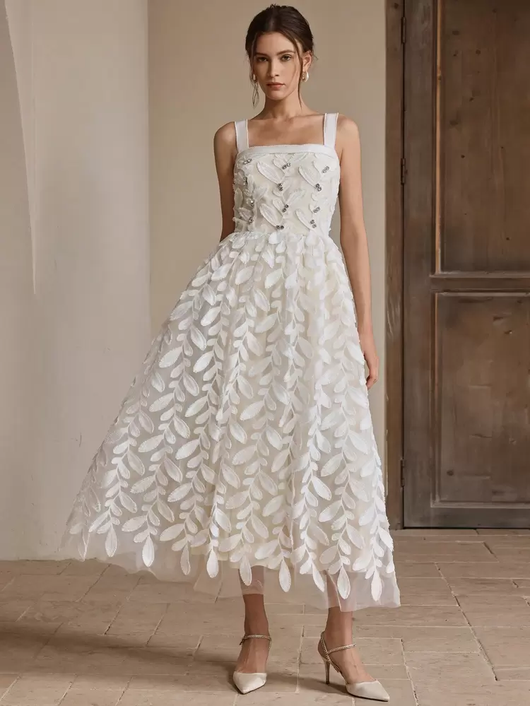 Elegant Urban Feather Mesh Gathering Sleeveless Long Puff Dress, Summer Wedding Guest Dress For Women