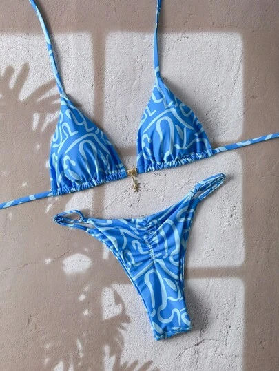 Swim Vcay 女士夏季随机花卉印花金属装饰露背性感比基尼套装