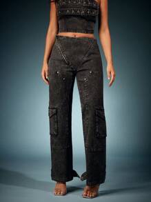 Quần Jeans Denimoi Túi Hộp Có Khóa Kéo Dành Cho Nữ Thường Ngày Phù Hợp Mọi Phong Cách - màu đen - Xem 6