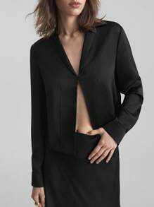 Ontre Women's Shirt Solid Color Simple Fashion Casual Daily - Black - View 8