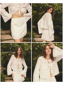 Aralina Boho Summer Eyelet Lace High Waist Vacation Mini Skirt - White - View 7