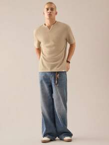 Manfinity VCAY Men's Knitted Fashion Daily Young Casual Loose Short-Sleeved Solid Color T-Shirt - White - View 1