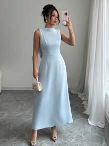 Elenzga Vestido casual sin mangas con volantes y parches, para mujer, para ocio, hogar y exterior