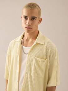 SWAVVY Camisa de punto casual y holgada de manga corta para hombres, para uso diario, escuela