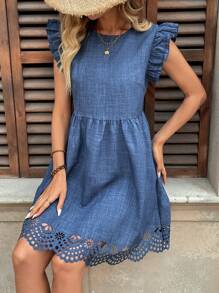 Breezaya 女士时尚休闲镂空下摆盖袖连衣裙