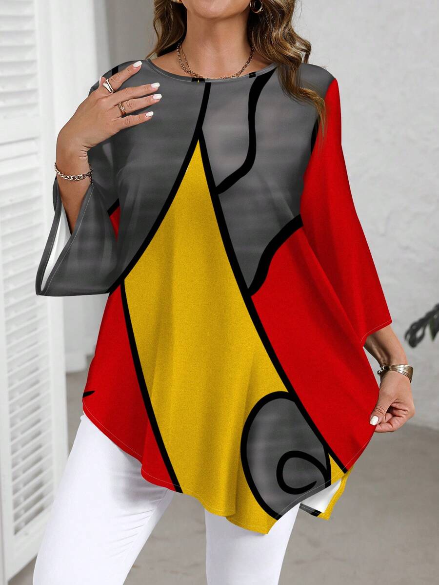 EMERY ROSE 大码休闲简约全身几何和卡通印花衬衫，适合春秋季节