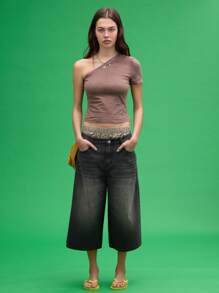 COUREZ Low Rise Longline Oversized Black Denim Shorts /Y2K Cotton Summer Baggy Jorts Spring - Blue - View 5