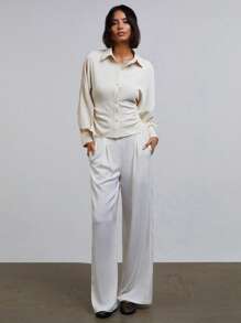 Athîral 女士纯色休闲衬衫，日常时尚穿着 - 黃色 - 查看 4