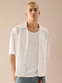 Manfinity VCAY Camisa suelta de manga corta casual de punto para hombres jóvenes para uso diario - Blanco - Ver 1