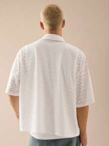 Manfinity VCAY Camisa suelta de manga corta casual de punto para hombres jóvenes para uso diario - Blanco - Ver 2
