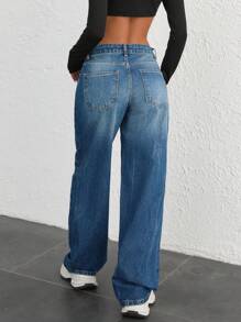SHEIN Cottnline WOMAN LOW WAIST LOOSE STRAIGHT LEG JEAN - Medium Wash - View 2